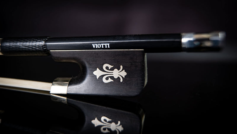 Viotti Carbon Fiber Viola Bow, Hand Crafted by Professional Bow Makers, Strong, Stiff & Well Balanced, Made with Mongolian Horse Hair, for Violist of All Skill Levels (Fleur de lis) Fleur de lis