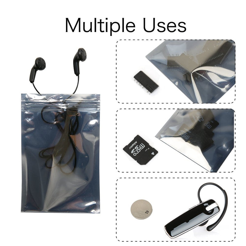 HRX Package 100pcs Premium Anti-Static Resealable Bags, 5.9 X 7.9 inches Plastic Static Free Bag for Motherboard SSD HDD Computer Electronic Components 5.9”X7.9” silver-gray