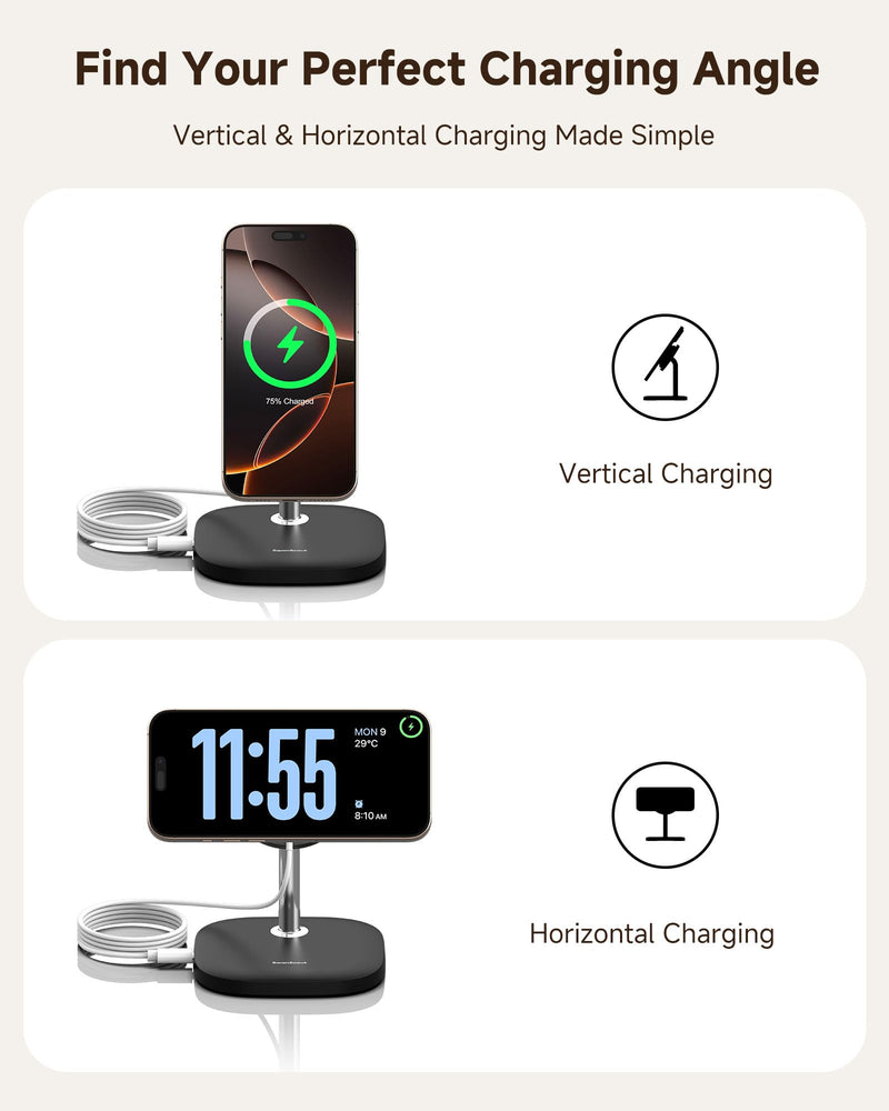 Dual Watch Charger for Apple Watch, Detachable Wireless Charger Stand for iPhone 16/15/14/13/12 Series