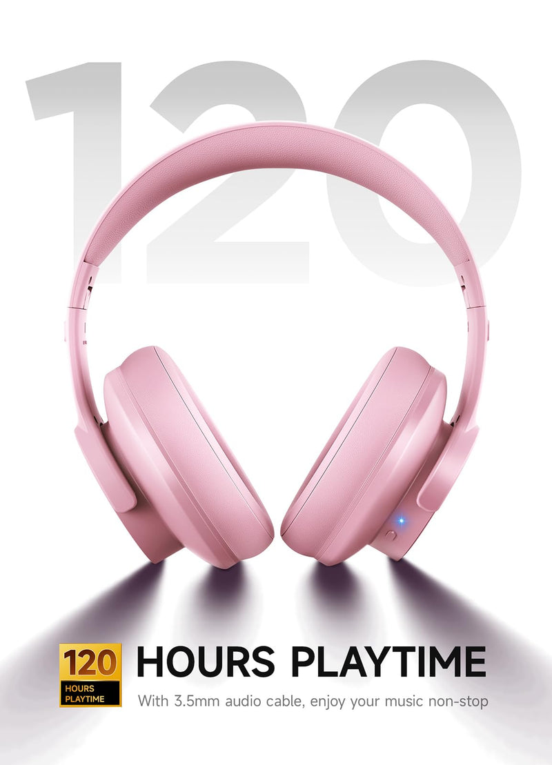 [AUSTRALIA] - Picun B8 Headphones Wireless Bluetooth, 120H Bluetooth Headphones Over Ear with 3EQ Music Modes, Hands-Free Calls, Deep Bass Headphones for Travel Home Office Cellphone PC (Pink) Pink 
