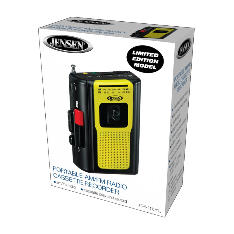 Jensen Retro Portable AM/FM Radio Personal Cassette Player Compact Lightweight Design Stereo AM/FM Radio Cassette Player/Recorder & Built in Speaker (Yellow) Yellow