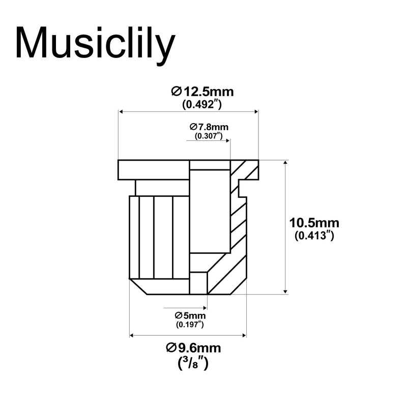 Musiclily Ultra 3/8" Full Solid Brass G-TLB-2 Bass String Ferrules String Through Body Rear Mount Bushings for 4/5 String Electric Bass, Chrome (Set of 5)