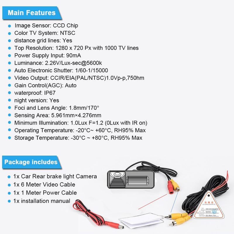 Car Backup Camera Replacement for Mercedes Benz GLK300 350 X204 W220 W221 W222 S250 S300 S320 S350 S400 E180 E200 E260 E300 E320 E350 E400 E500 E63 W204 S204 Limousine Kombi W216 Viano Vito W212
