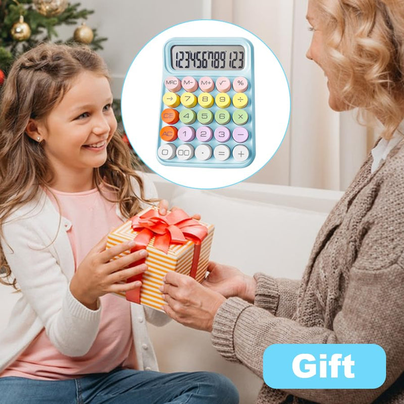[AUSTRALIA] - Mechanical Calculator,Pink Calculator Cute 12 Digit Large LCD Display Big Round Button Calculator Use as Office Calculators Desktop 15°Tilt Screen for Kids Calculator(Pink Purple) Pink Purple 