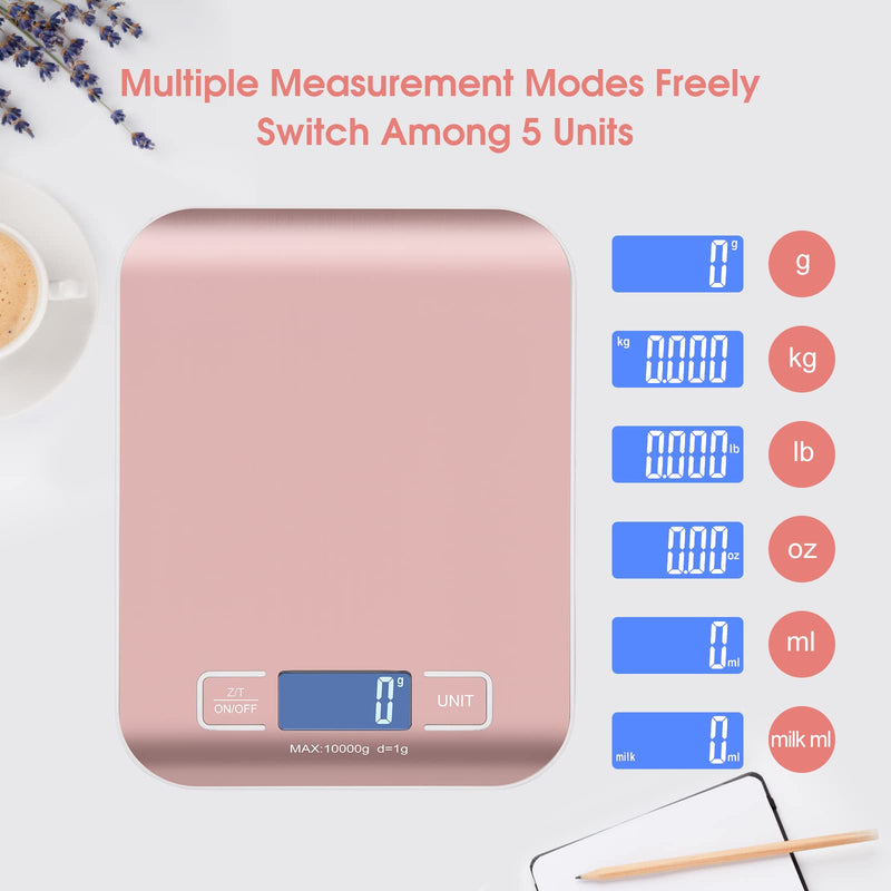 Digital Shipping Scale, Kitchen Scale, Stainless Steel Accurate 10kg/1g Portable Rechargeable Small Postal Scale for Packages, Small Business, Handmade, Liquids, Jewelry, Boutique(Rose Gold) Rose gold Rechargeable(10kg/1g)