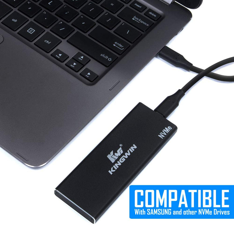 Kingwin M.2 SSD NVMe External Enclosure, 10Gbps USB 3.1 Gen 2 M-Key to USB C Solid State Drive Adapter, PCIe USB 3.0 USB C Cables, Fit Size 2230/2242/2260/2280, Aluminum, KM-U3NGFF-NVE