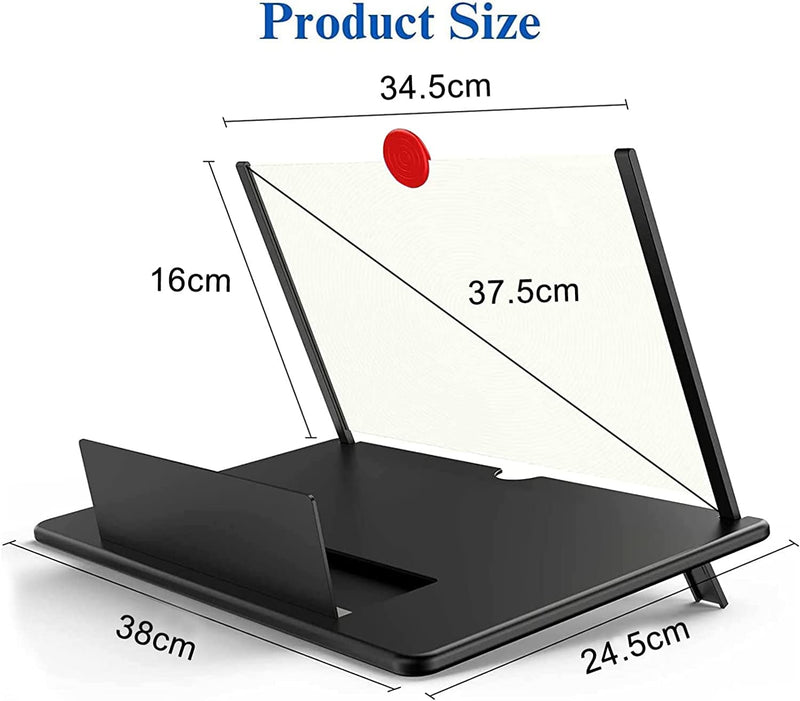18" Screen Magnifier – 3D HD Cell Phone Magnifing Screen Enlarger Projector for Movies Videos and Gaming – Foldable Phone Stand Holder with Screen Amplifier Compatible with All Smartphones Black -18 Inch