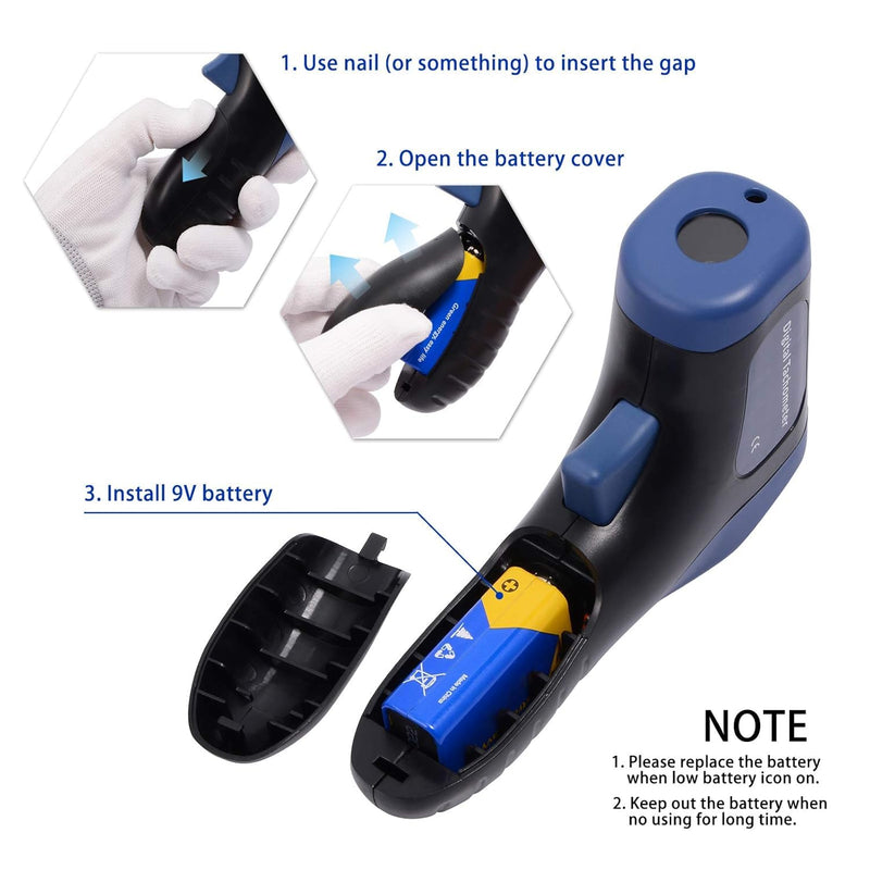 Professional Digital Speedometer Tachometer, Handheld LCD Digital Laser Revolutionometer Speedometer, Non-Contact Tachometer, Tachometer, Reflective Tape Blue