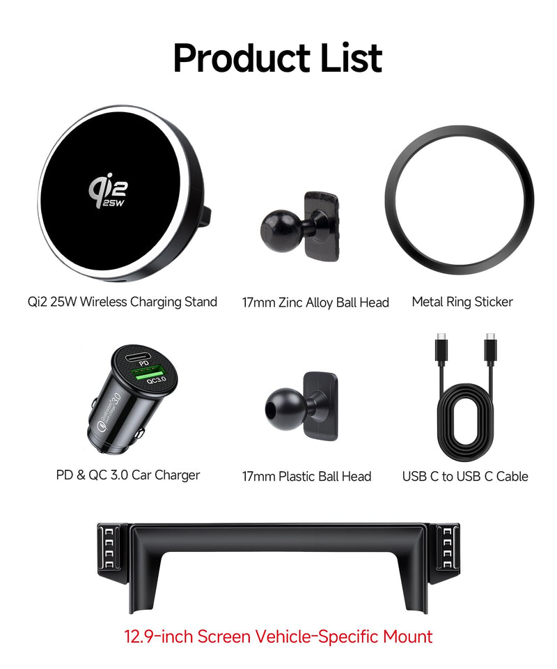 Qi2.2 Max 25W Wireless Charger Car Phone Mount for Toyota RAV4/Hybrid 2026 | 12.9" Screen, Magsafe Accessories Fast Charging Magnetic Cell Phone Holder Clip Compatible with iPhone Android, GPS Bracket for 2026 RAV4/Hybrid(12.9 inch screen only)