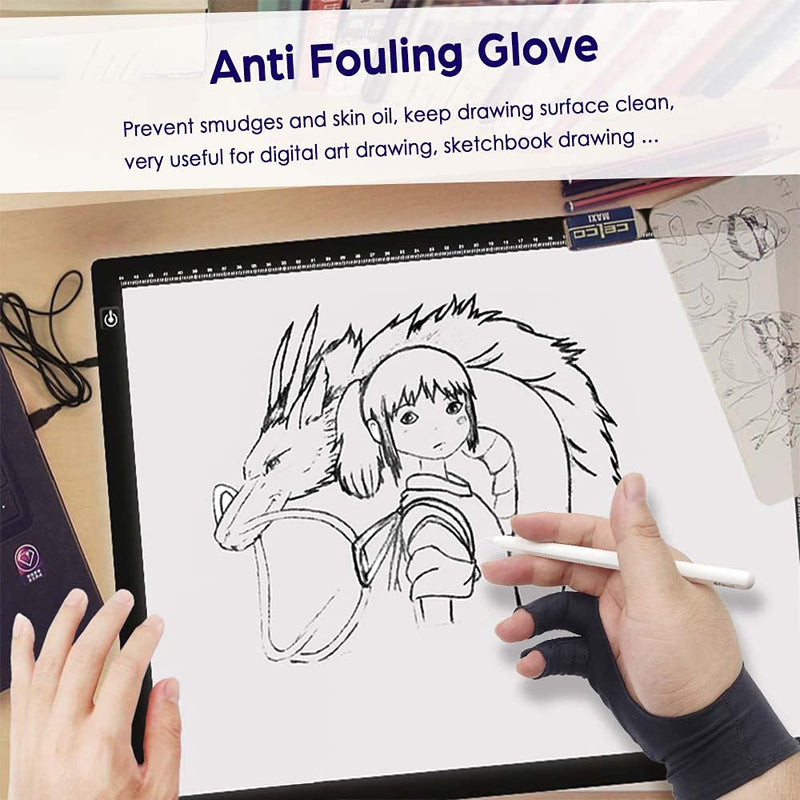 Timebetter Artist Drawing Glove, Digital Art Glove for Tablet iPad, Palm Rejection, Two Open Finger, Fit Left Right Hand - L, Pack of 2 2 Finger, Tip Open