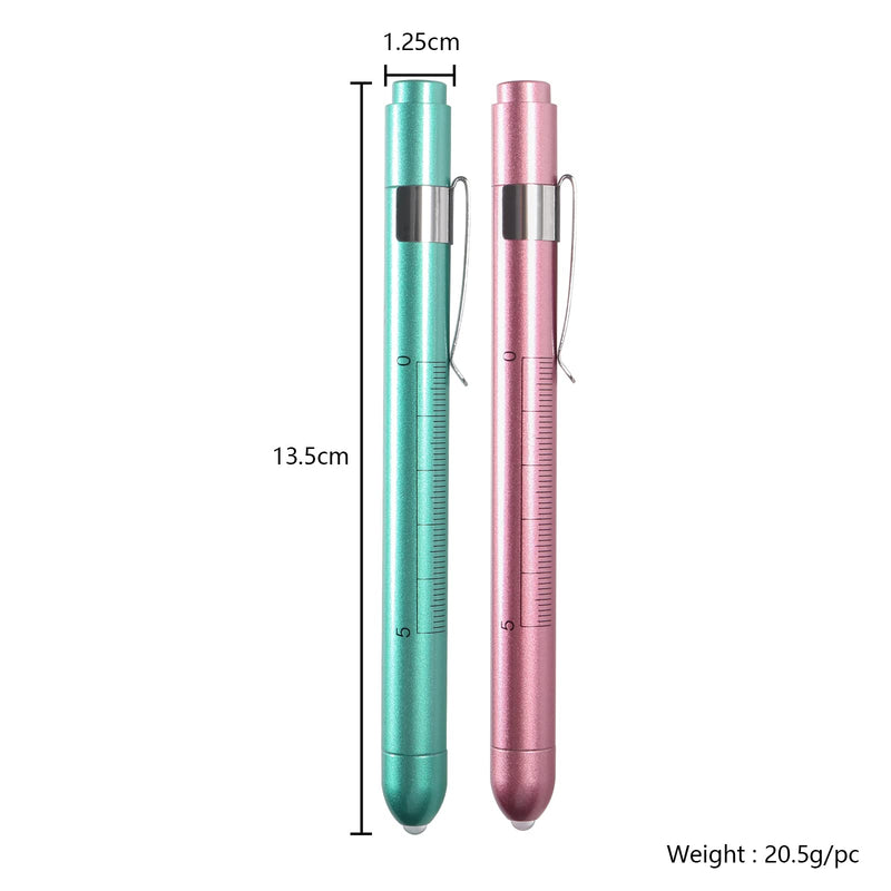 AOICRIE Medical Diagnostic Penlight, Pupil Light, Mini Reusable LED Pen Torch, Torch, Doctor Nurse Emergency Pen Light with Engraving Gauge and Linea (Rose Gold + Green) Rose Gold + Green