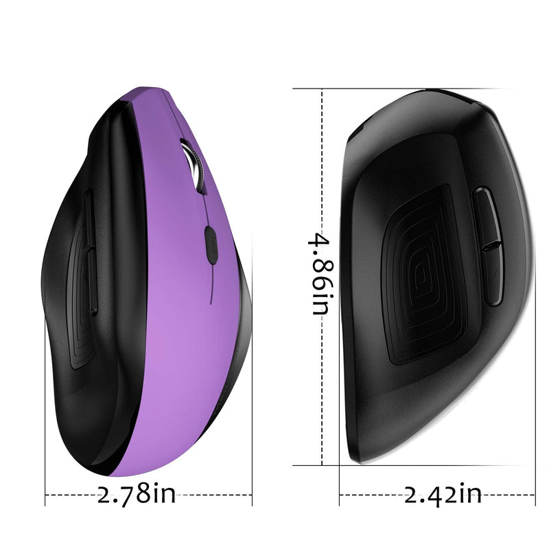 Memzuoix Ergonomic Mouse Wireless, 2.4G Optical Cordless Mice with 800 / 1200 /1600 DPI, Vertical Computer Wireless Mouse for Laptop, Mac, PC, Desktop (for Right Hand, Large), Purple