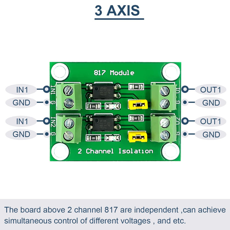 5 Pcs PC817 2 Channel Optocoupler Isolation Module 3.6-30V Voltage Converter Driver Photoelectric Isolated Board for Control Relay with 24AWG Wire