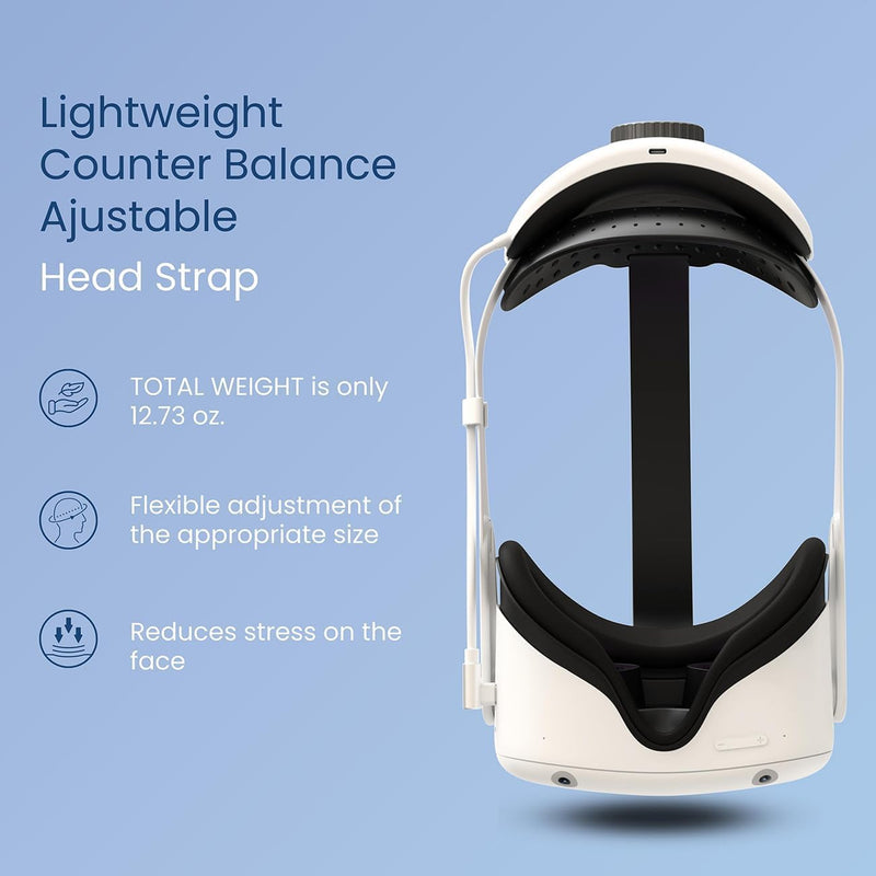 BUSQUEDA Elite Strap with Battery for Oculus Quest 2,8000mAh Extend 9hrs Playtime,Fast Charging VR Power,Counter Balance&Adjustable Head Strap for Enhanced Support and Comfort in VR Quest 2 white