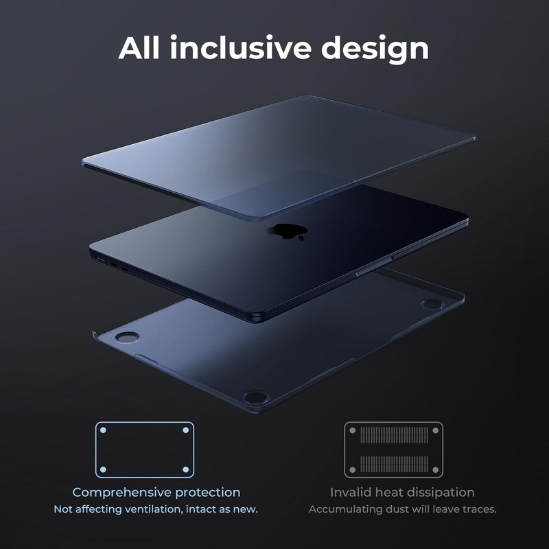 EooCoo [Ultra Thin Armor] Compatible with MacBook Air 15 inch Case 2024 2023 M3 M2 A3114 A2941, [100% Match Midnight][Anti-Fingerprint] Matte Protective Hard Shell&Keyboard Skin, Midnight Clear