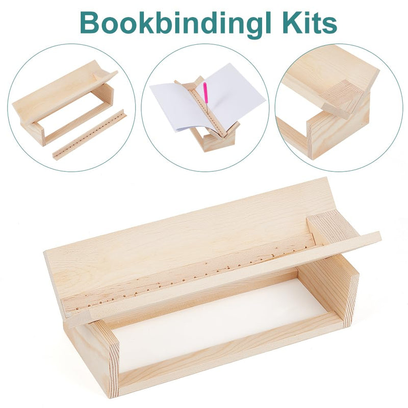 BENECREAT 3 Set Wood Bookbinding Punching Cradle with Piercing Guide, Book Binding Tool Hand Account Binding Kit for Book Lover Punching, PapayaWhip, 2.5x9.8x2.4inch