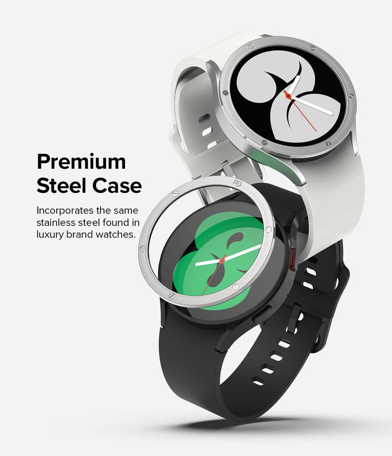 Ringke for Samsung Galaxy Watch 5/4 Case 40mm [Bezel Styling 40-42] | Silver, Premium Stylish Stainless Steel Frame, Luxurious Formal Design, Open Screen Lightweight Cover Silver (40-42)