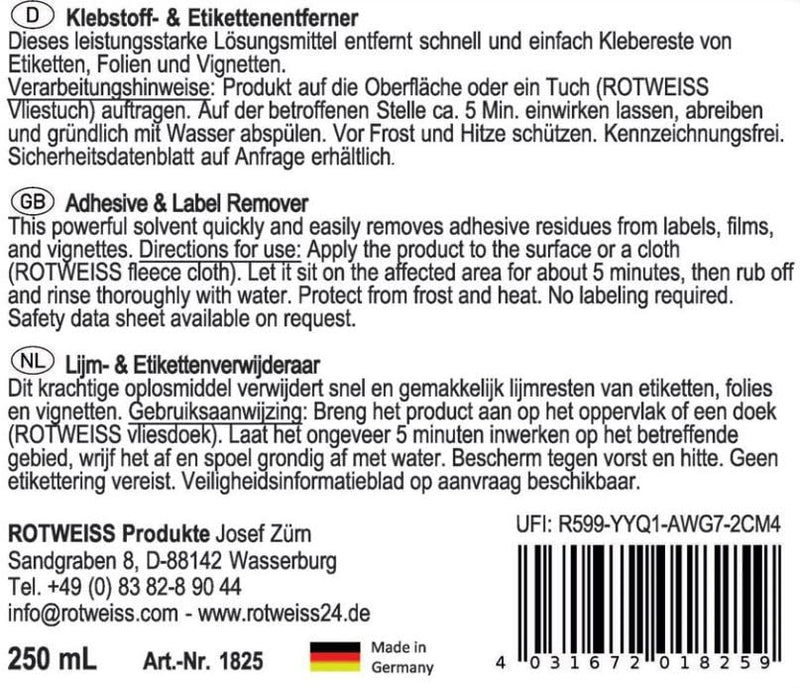 ROT WEISS 1825 adhesive/label remover 250 ml