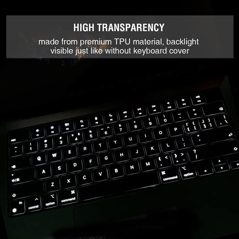 EooCoo Premium Keyboard Cover Skin Ultra Thin Protector Compatible with 2025-2021 MacBook Pro 14" 16" M4 M3 M2 M1 Pro Max Chip, MacBook Air 15" 13.6" M3 M2 Chip, Clear