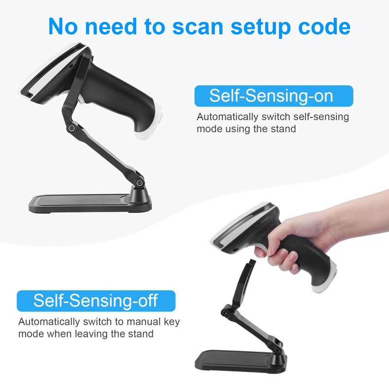 1D 2D Barcode Scanner, Handheld Barcode Reader Bluetooth Wireless QR Code Scanner Bar Code Scanners with Stand 3-1 Bluetooth & 2.4G Wireless & USB Wired Connection &PDF417 Data Matrix Automatic