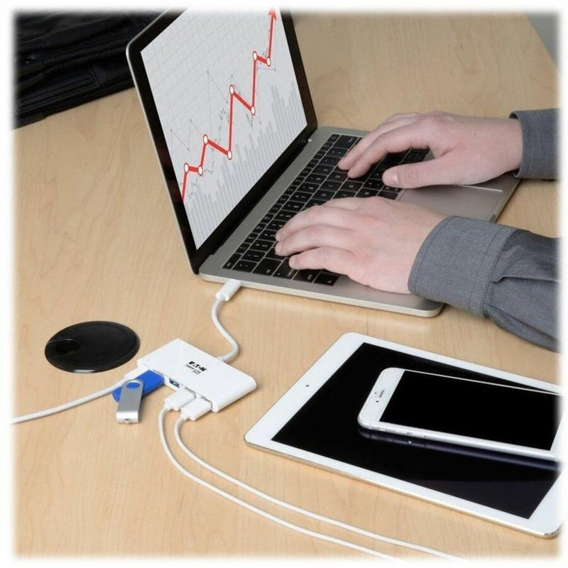 Tripp Lite 4-Port USB 3.1 Gen 1 USB-C to USB-A Portable Hub with x4 USB-A & USB-C Charging Port 5 Gbps (U460-004-4A-C)