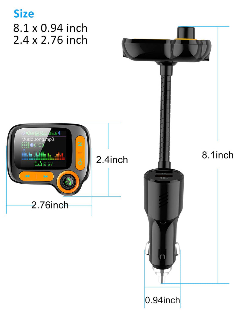 [AUSTRALIA] - TSNAM Bluetooth FM Transmitter Car Adapter,Support Wireless Handsfree Call and MP3 Music/APP Audio Play,1.8" Color Screen,3 USB Charger,3.5mm AUX Port,Compatible with iPhone,iPad,Samsung and More 