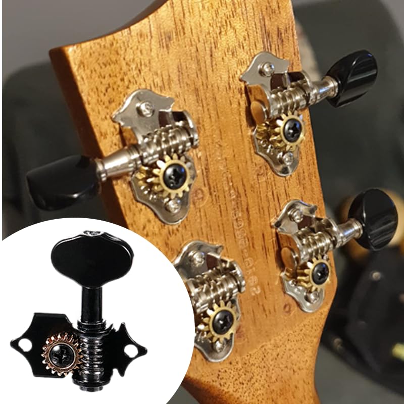 [AUSTRALIA] - 2R2L Black-Plated Tuning Peg Machine Head Tuners For 4 String Ukulele Guitar Bass-Gear Ratio 1:19 (GC502A) GC502A 
