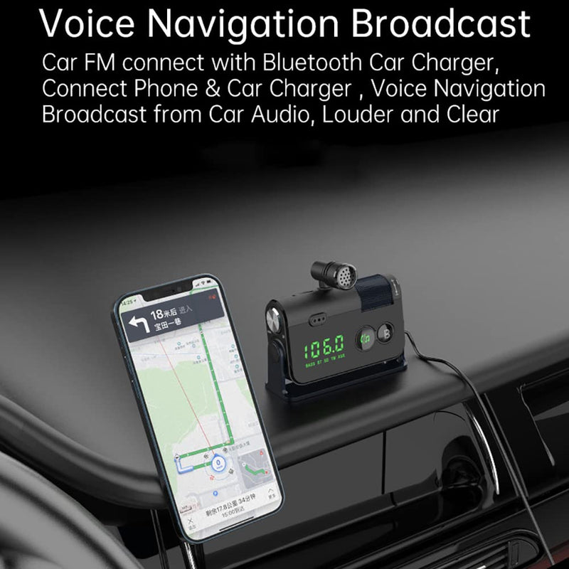 WYYHAA Fm Bluetooth Transmitter Car, 2 Microphones & QC3.0 +Type-C PD 18W HiFi Bass, Car Bluetooth Adapter Supports Hands-Free Calling, Siri Google Assistant, TF Card AUX Output, Blue