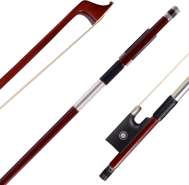 ADM 4/4 Full Size Student Violin Bow, Well Balanced Handmade Brazilwood Bow with Horsehair, Ebony Frog with Pearl Eye and Pearl Slide, Brown 4/4 Size