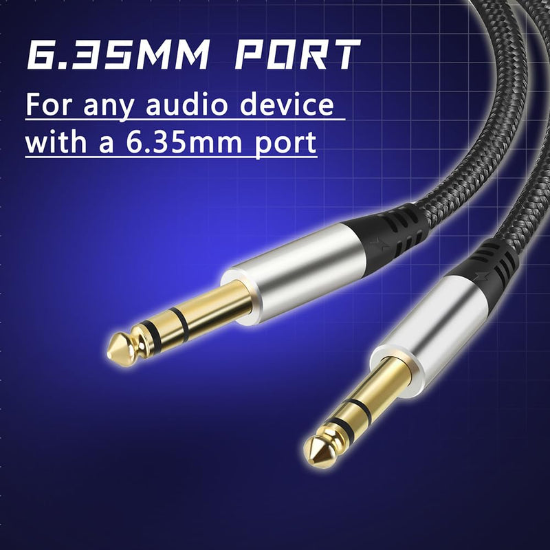 Pack of 2 TRS Instrument Cable 1/4 Inch Straight 6.35mm Male Jack Nylon Braided Studio Cord (16 Feet-2 Pack) 16 Feet-2 Pack