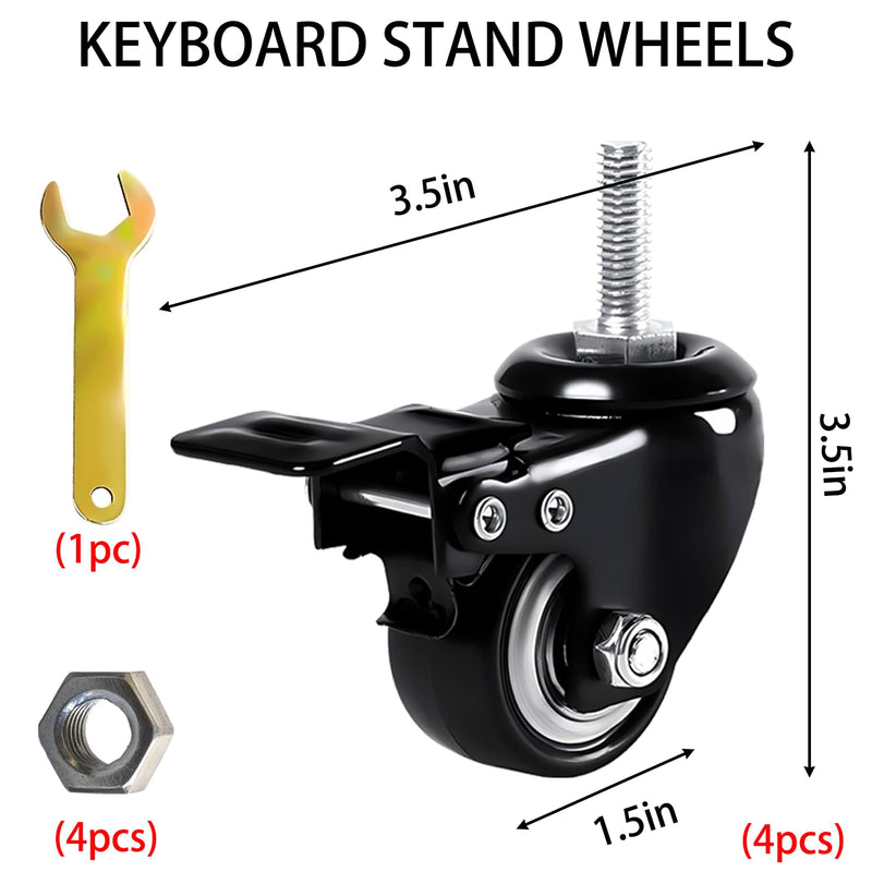 4 Pcs Keyboard Stand Wheels, Keyboard Stand Caster Wheels, 4 Replacement Locking Heavy Duty Wheels with Brake, Keyboard Stand Parts and Accessories