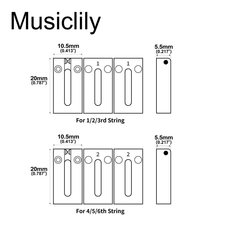 Musiclily Ultra 10.5mm Modern Brass Guitar Roller Bridge Saddles for Strat Tele ST/TL Style Electric Guitar, Chrome (Set of 6)