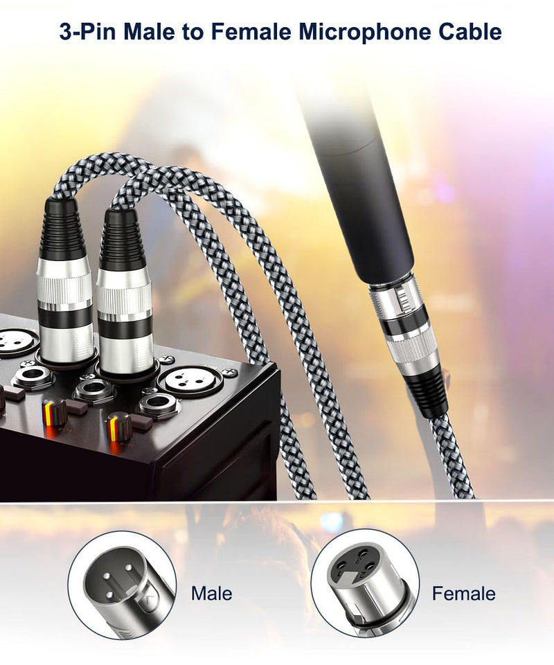 [AUSTRALIA] - Elebase XLR Microphone Cable 2 Pack 20 Feet,XLR Male to Female Mic Cord,3-pin Balanced Shielded Cables Wire,for Amplifier Mixer,Recording Studio,Speaker Systems,Foot,FT 6M/20FT GRAY 