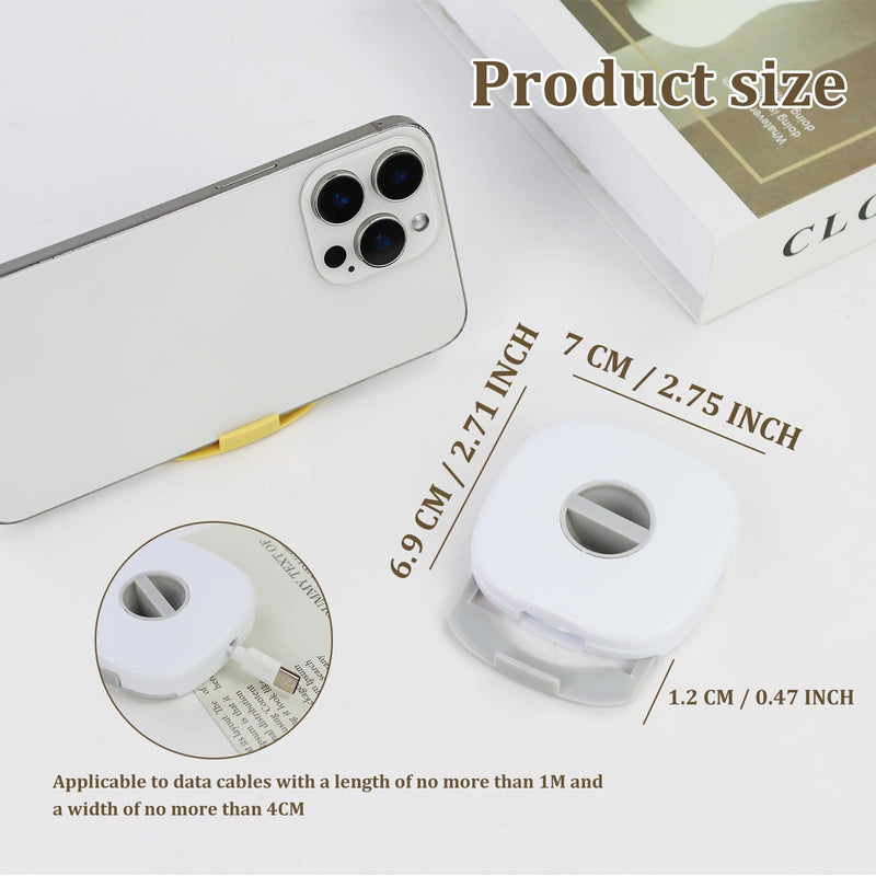 Practical Retractable Cable Management, Portable Cord Organizer with Mobile Phone Holder Function, Small Cable Holder for storing Data Cables and Headphone Cables (White) White