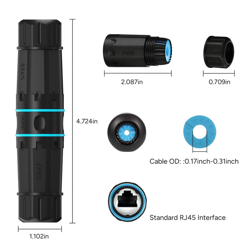 IP68 Waterproof RJ45 Coupler,10 Pack Shielded CAT6/CAT5E/CAT5 Female to Female Ethernet Coupler Connector,PA66 Nylon for Outdoor Network Extender/LAN Cables/ PoE Camera /CCTV/ Bullet Cam Surveillance 10PK
