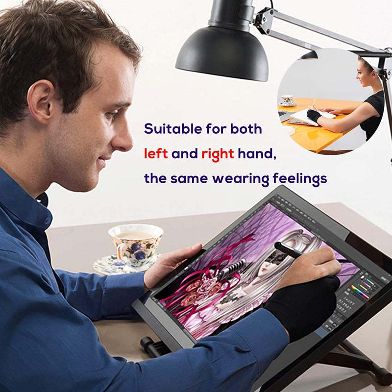 Timebetter Artist Drawing Glove, Digital Art Glove for Tablet iPad, Palm Rejection, Two Open Finger, Fit Left Right Hand - L, Pack of 2 2 Finger, Tip Open