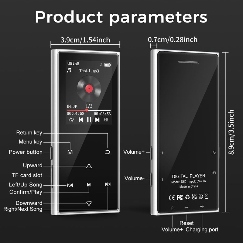 [AUSTRALIA] - 128GB MP3 Player with Bluetooth 5.3, AGXOV Music Player with Built-in HD Speaker, FM Radio, Voice Recorder, HiFi Sound, E-Book, Earphones Included (1.77''128GB) 1.77''128GB 