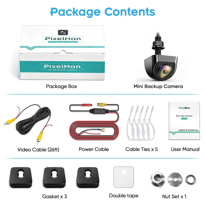 PixelMan AS-2 Back Up Camera - Rear View Backup Camera for Car and Truck | AHD 1080P Mini Reverse Camera, 170° Wide Angle, Night & Day Crystal-Clear Vision, IP69 Waterproof Metal Housing