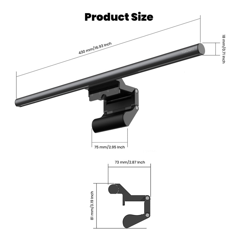 YEELIGHT Monitor Light Bar, Computer Monitor Lamp for Home Office Gaming, 250LM No Glare Eye-Care LED Screen Bar, Touch Control USB Reading Desk Lamp with Stepless Dimming for Flat & Curved Monitor A Dark Gray