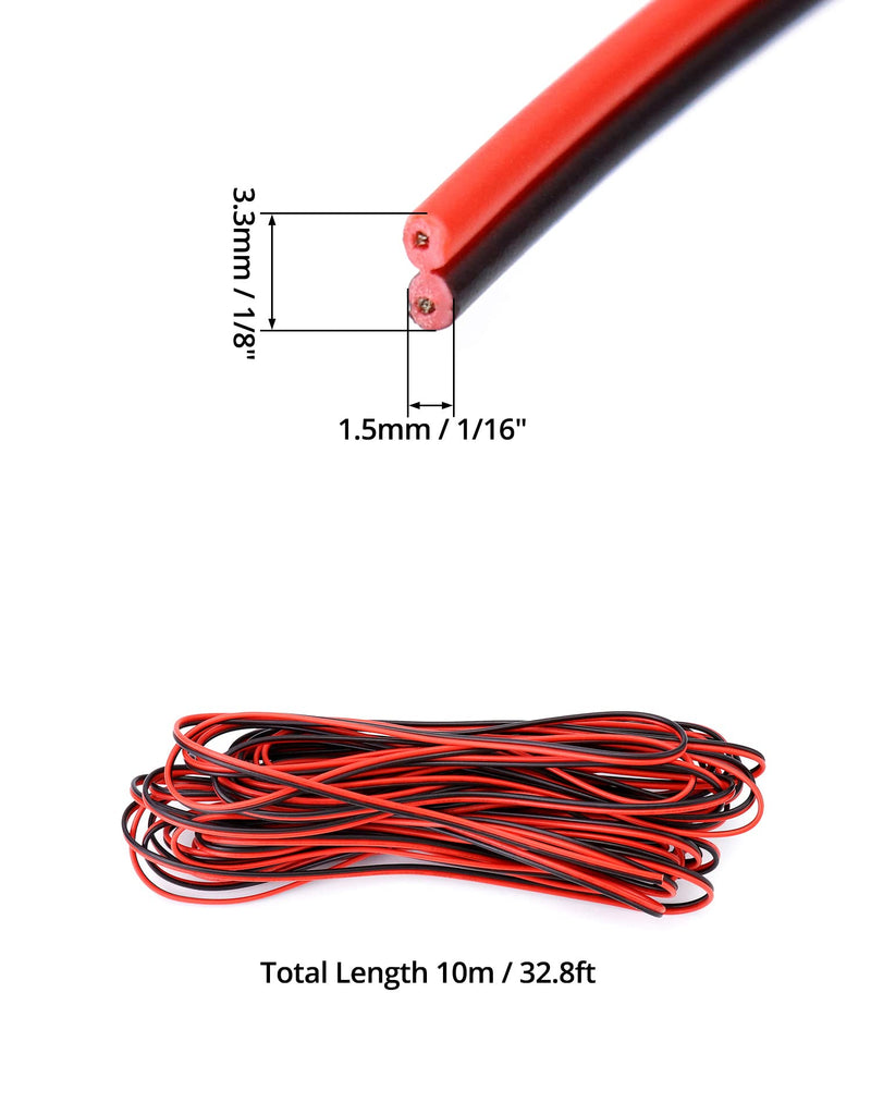 QWORK® 10 Meters 22AWG Electric Wire, 2 Core Black/Red Electric Wire, Extension Cable, for LED Strip and Electronic Wiring 10m