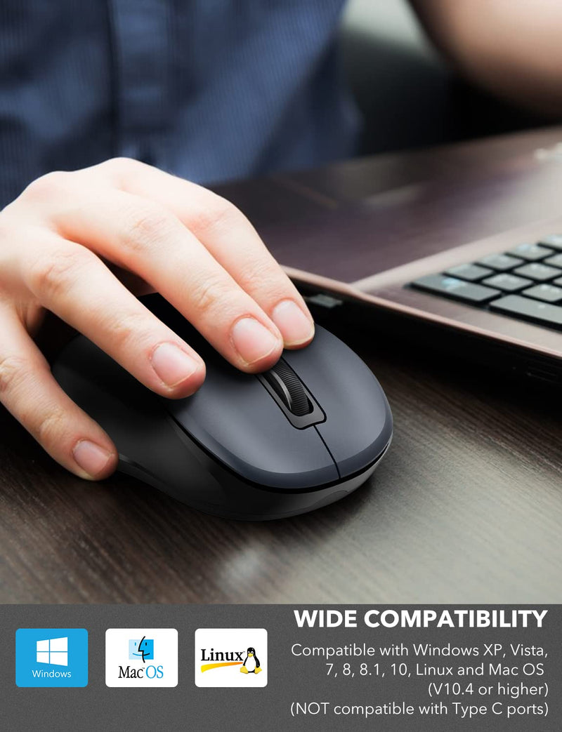 Wireless Mouse for Laptop, Trueque 2.4G Ergonomic Computer Mouse with 3 Adjustable DPI Levels, Page Up & Down Buttons, USB Mouse for Chromebook, PC, Desktop, Notebook, MacBook (Grey) Grey