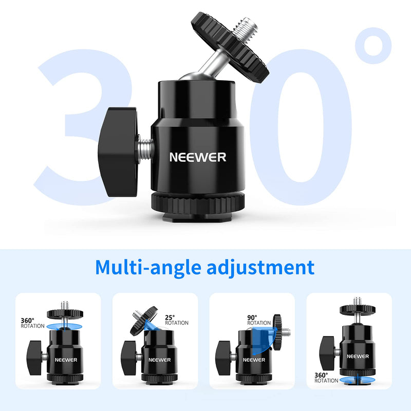 [AUSTRALIA] - NEEWER Mini Ball Head with Cold Shoe & 1/4” Screw, 2 Pack, 360° Swivel 90° Tilt Ballhead Camera Mount Hot Shoe Adapter for Camera, Camcorder, Smartphone, LED Video Light, Microphone, Ring Light, ST17 ST17（2-Pack） 