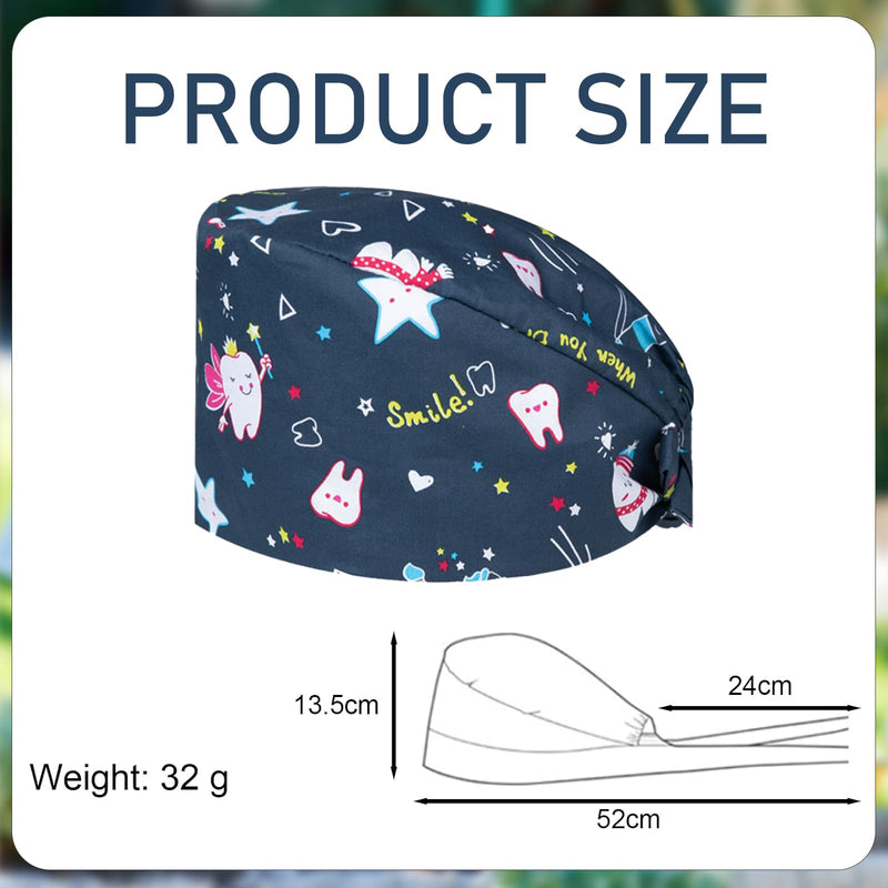 THXFUNAREA Surgical Caps, Fabric Nurse, Surgical Caps, Women/Men, Scrubbing Cap, Printed, Full, Turban Hat, Adjustable Full Hair Cover, Unisex Doctor Cap with Sweatband, for Dentists