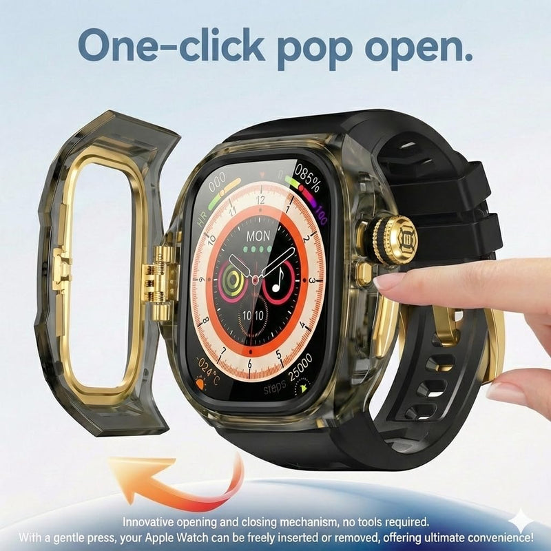 Rugged Case with Band Compatible with Apple Watch Ultra 3/2/1 49mm, [ECG Function Supported] Metal Bumper Protective Cover with One-Click Pop-Up Design,Sport Strap for Men Gold&Black