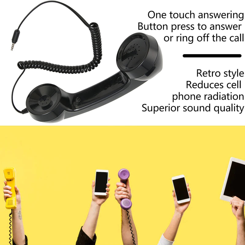 Retro Phone Handset, Phone Telephone Receiver, Multifunction Radiation Proof Handheld Cell Phone Receiver with 3.5mm Sound Plug for Mobile Phones Computers (Black) Black