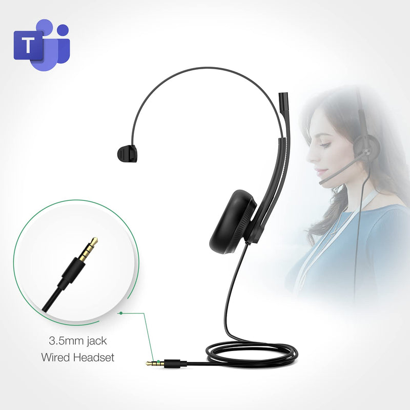 Yealink Headset with Microphone 3.5mm Headphone with Mic for PC Computer Laptop Phones Teams Certified Work Office Headset Mono