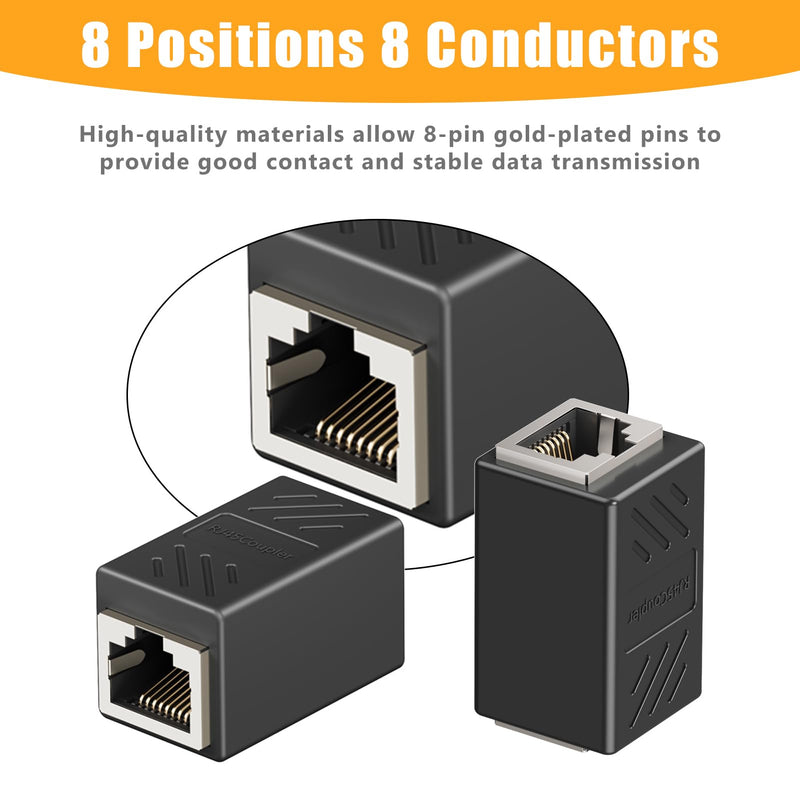 Uvital Phone Jack to Ethernet Adapter, RJ11 to RJ45 Adapter, RJ45 Female to RJ11 Male for Landline Telephone, with RJ45 to RJ11 Cable (Black,2 Pack) 2 pcs RJ45 Coupler+2 pcs RJ45 to RJ11 Cable-Black