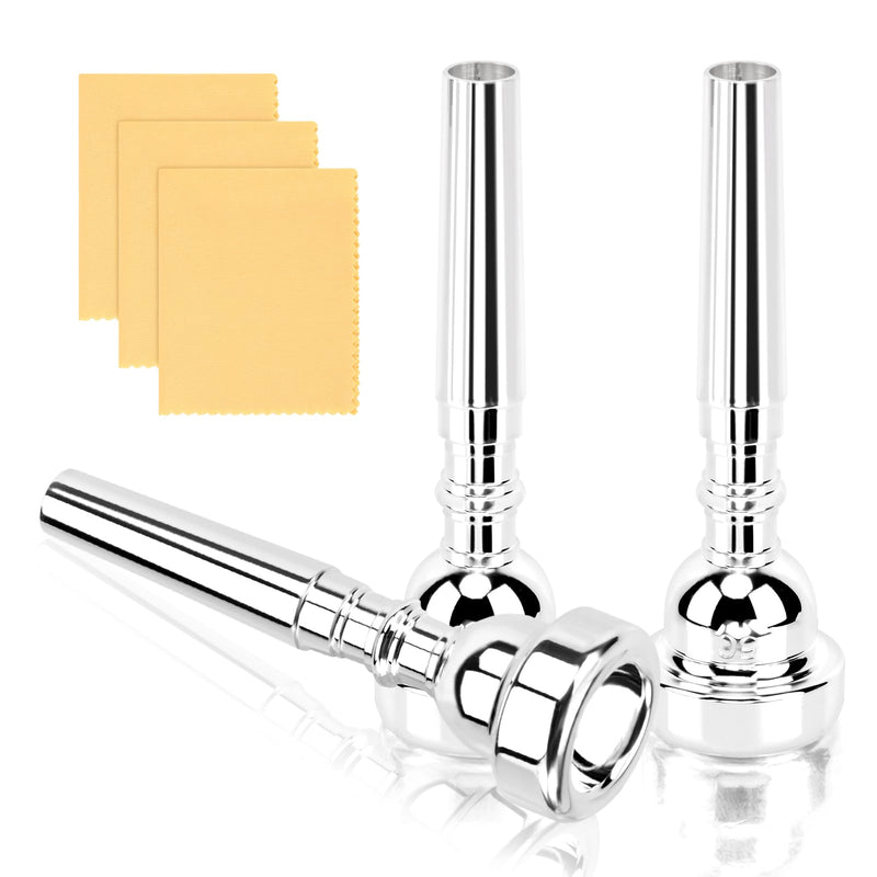 3C/5C/7C Trumpet Mouthpiece Set, Professional Trumpet Mouthpiece Replacement Parts Trumpet Tone Gift with Cleaning Cloth, Musical Instruments Accessories for Beginners(Yellow+Silver) Yellow+silver
