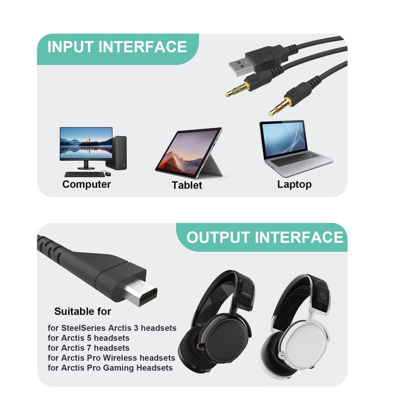 3.5mm Replacement Arctis Headset Cord Audio Cable Charging Wire Compatible with SteelSeries Arctis 7, Arctis 5, Arctis 3, Arctis Pro Wireless, Arctis Pro Gaming Headsets to PC Laptop