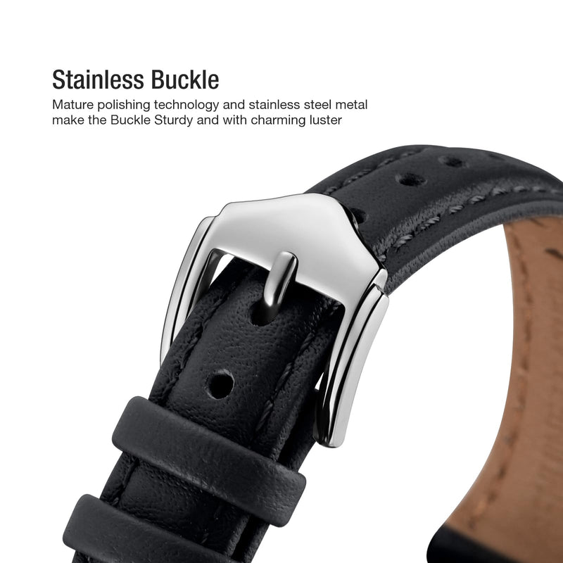 Slim Apple Watch Leather Band and Stainless Steel Metal Band for iWatch 38mm, 40mm, and 41mm，Black Silver+Metal Silver